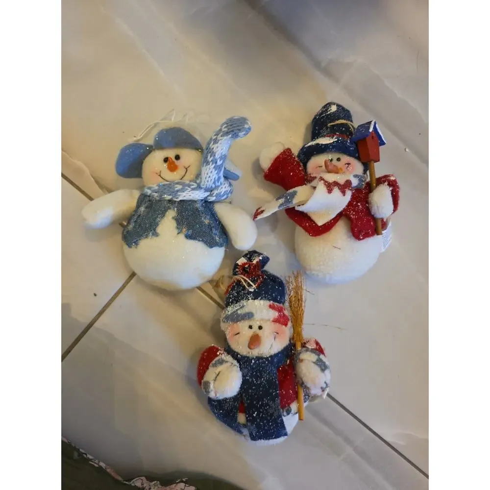 Stand Up Fuzzy Snowman Stuff‎ Animal Winter Holiday Decoration Lot Of 3